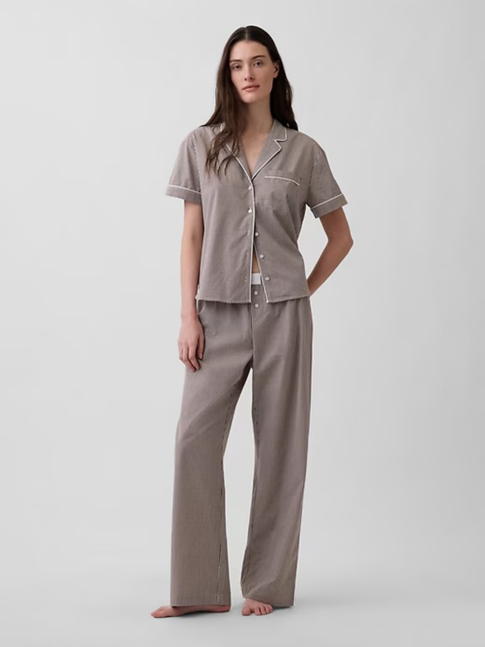 Gap Poplin Pajama Set - Brown Gingham - Size L